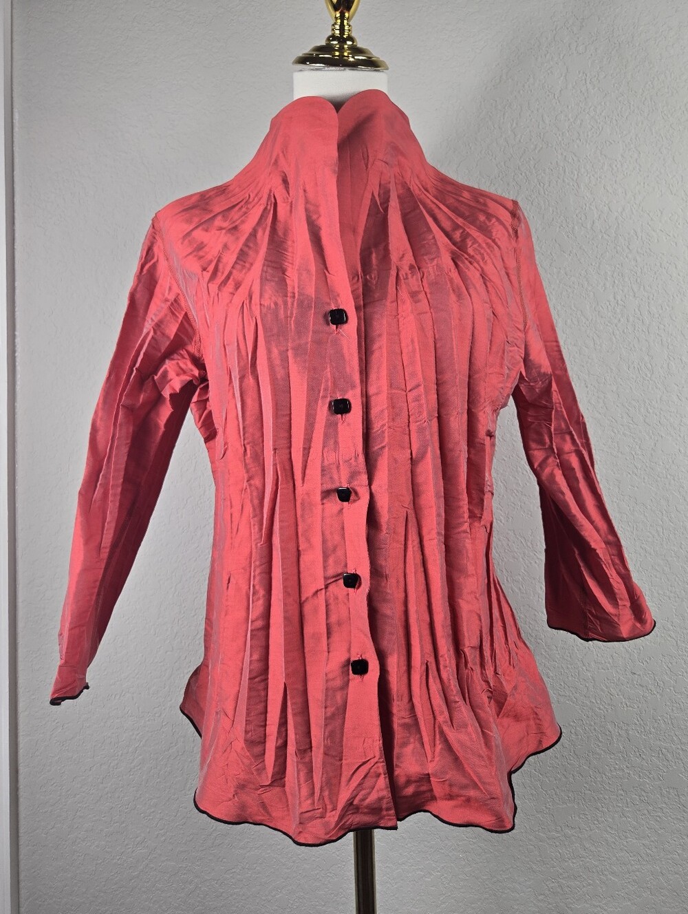 Vintage Beluva San Francisco Crinkle Pleated Jacket Shirt Red Art To Wear Medium